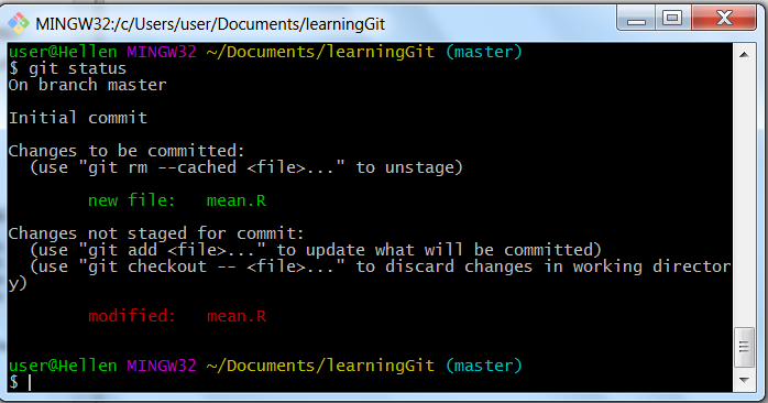 Git status after change to a staged file