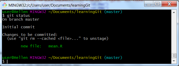 Git status after stagging a file
